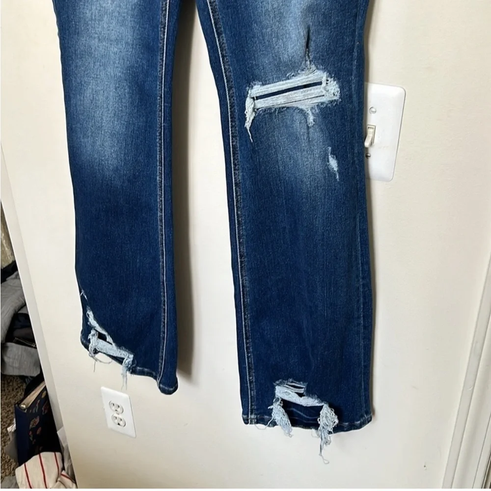 Bridge by Gly Buckle medium wash distressed bootcut flare jeans size 12 long - Picture 2 of 4
